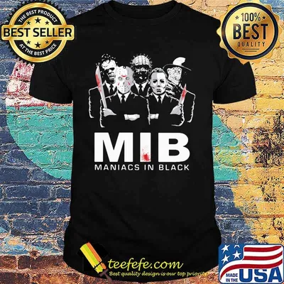 Halloween horror characters mib maniacs in black shirt