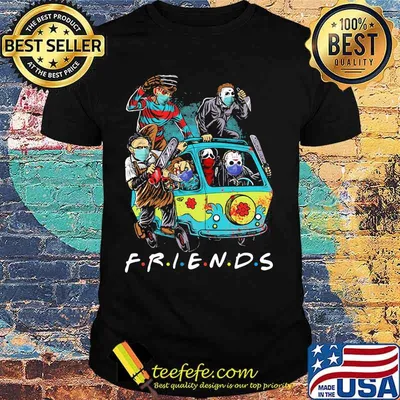 Halloween horror characters riding bus friends shirt