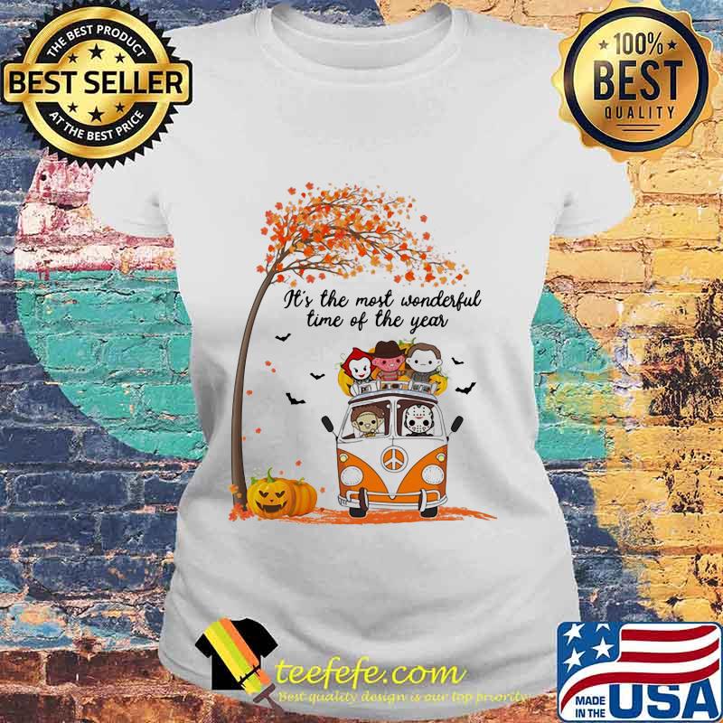 Halloween horror characters riding peace bus it's the most wonderful time of the year maple leaves tree s Laides tee Halloween horror characters riding peace bus it's the most wonderful time of the year maple leaves tree s Laides tee