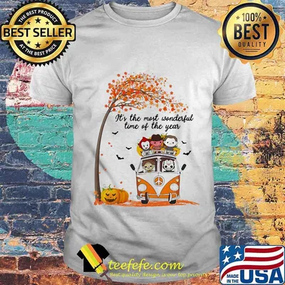 Halloween horror characters riding peace bus it's the most wonderful time of the year maple leaves tree shirt