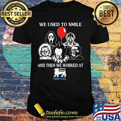 Halloween horror characters we used to smile and then we worked at food lion shirt