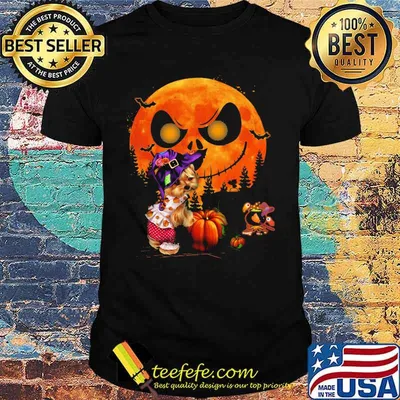 Halloween jack skellington moon and yorkie pumpkin shirt