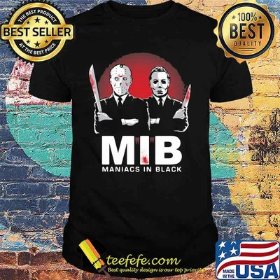Halloween jason voorhees and michael myers mib maniacs in black shirt
