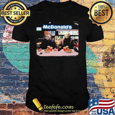 Halloween jason voorhees michael myers mcdonald's logo shirt