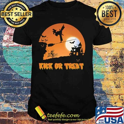 Halloween karate witch kick or treat moon night shirt