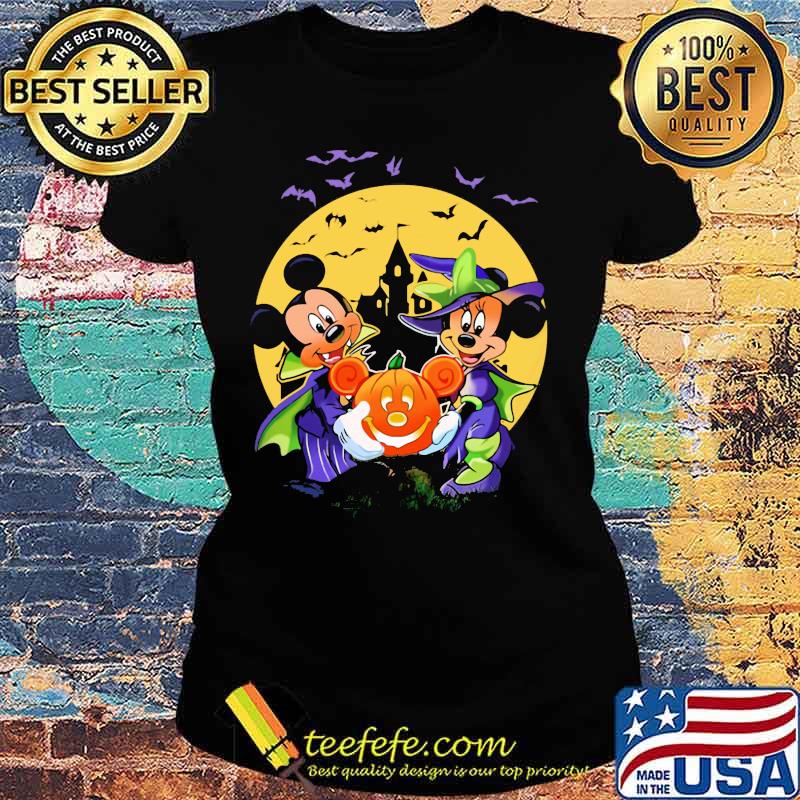 Halloween minnie mouse witch and mickey mouse pumpkin moon s Ladies tee Halloween minnie mouse witch and mickey mouse pumpkin moon s Ladies tee