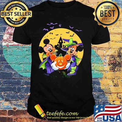 Halloween minnie mouse witch and mickey mouse pumpkin moon shirt