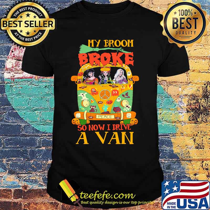 Halloween peace bus hocus pocus my broom broke so now i drive a van shirt