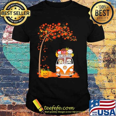 Halloween peace bus horror characters leaves tree shirt
