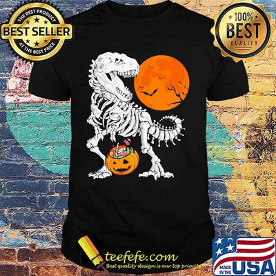 Halloween skeleton dinosaur pumpkin moon shirt