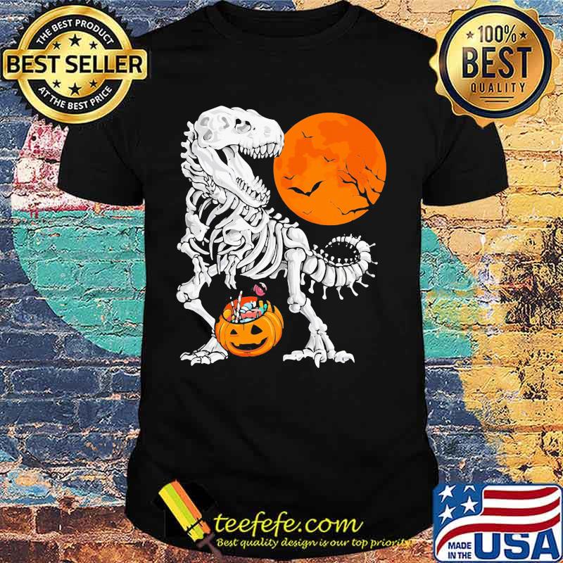 Halloween skeleton dinosaur pumpkin moon shirt
