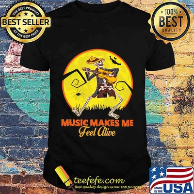 Halloween skeleton music makes me feel alive moon shirt