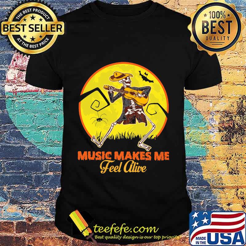 Halloween skeleton music makes me feel alive moon shirt