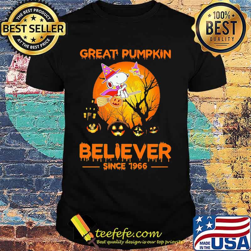 Halloween snoopy and woodstock witch great pumpkin believer since 1966 moon shirt