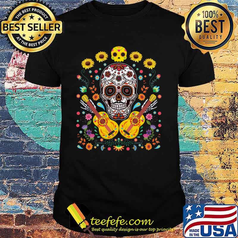 Halloween sugar skull guitar sunflowers shirt