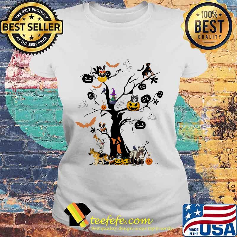 Halloween tree dogs pumpkins ghost bats s Laides tee Halloween tree dogs pumpkins ghost bats s Laides tee