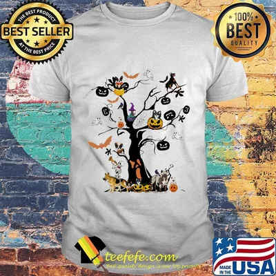 Halloween tree dogs pumpkins ghost bats shirt