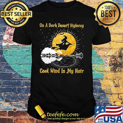 Halloween witch on a dark desert highway cool wind in my hair guitar bat shirt