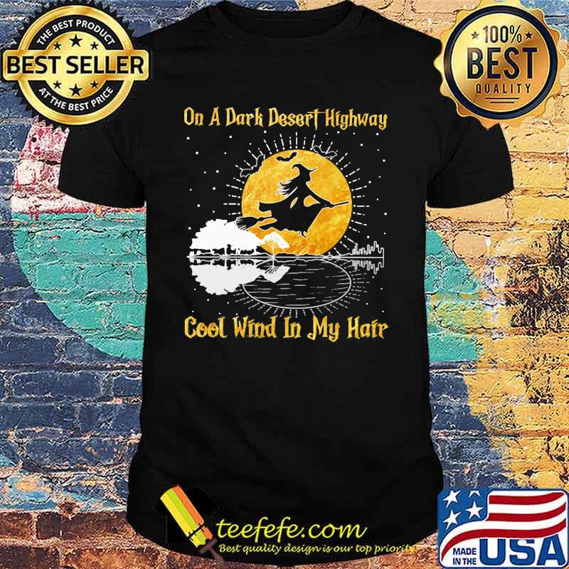 Halloween witch on a dark desert highway cool wind in my hair guitar bat shirt