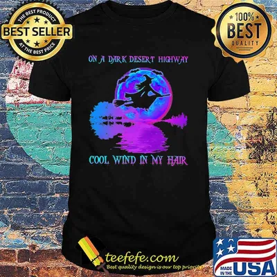 Halloween witch on a dark desert highway cool wind in my hair guitar shirt