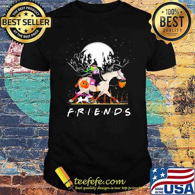 Halloween witch riding horse moon friends shirt