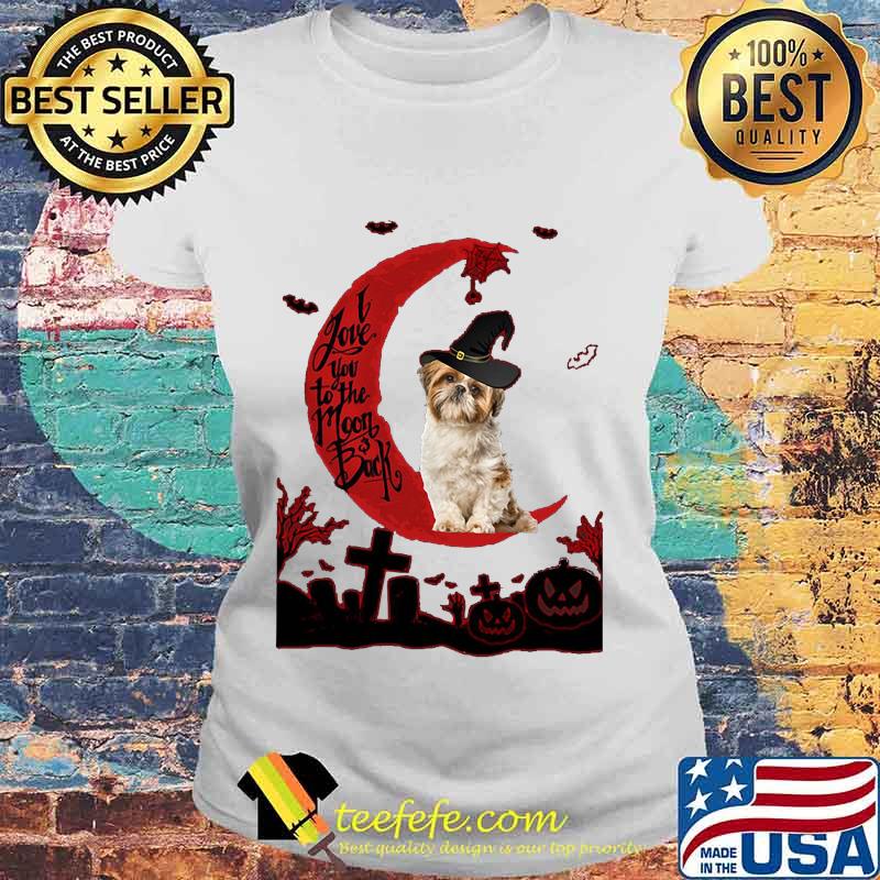 Halloween yorkie witch i love you to the moon back pumpkin s Laides tee Halloween yorkie witch i love you to the moon back pumpkin s Laides tee