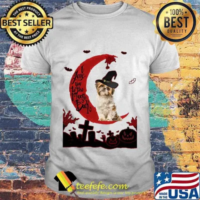 Halloween yorkie witch i love you to the moon back pumpkin shirt