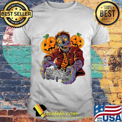 Halloween Zombie Video Gamer Controllers With Pumpkin T-Shirt Copy