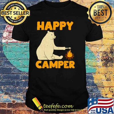 Happy Camper Bear Camping Hiking Fireplace T-Shirt