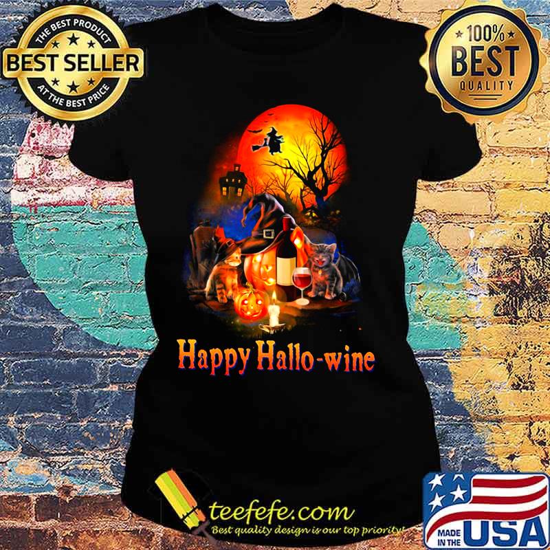 HAPPY HALLO-WINE CAT PUMPKIN SUNSET HALLOWEEN SHIRT Ladies tee HAPPY HALLO-WINE CAT PUMPKIN SUNSET HALLOWEEN SHIRT Ladies tee