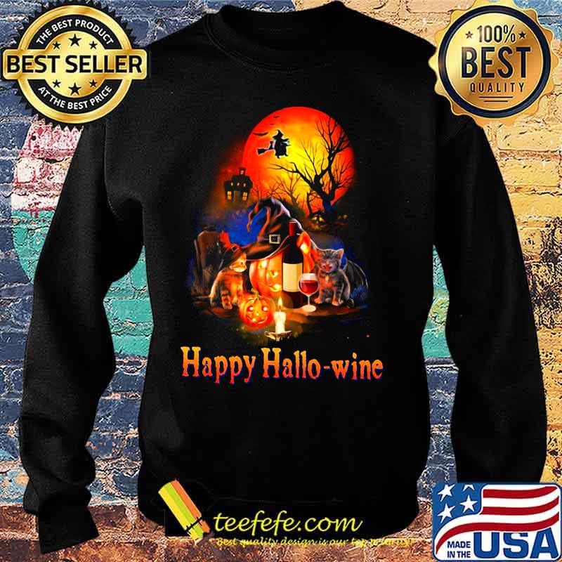 HAPPY HALLO-WINE CAT PUMPKIN SUNSET HALLOWEEN SHIRT Sweater HAPPY HALLO-WINE CAT PUMPKIN SUNSET HALLOWEEN SHIRT Sweater