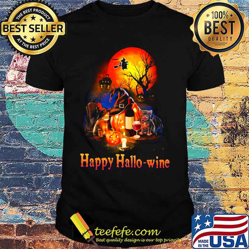 HAPPY HALLO-WINE CAT PUMPKIN SUNSET HALLOWEEN SHIRT