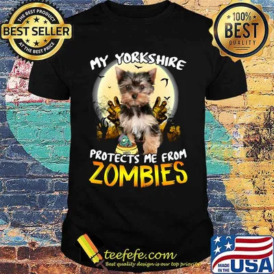 Happy halloween my yorkshire protects me from zombies moon shirt