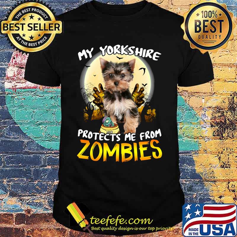 Happy halloween my yorkshire protects me from zombies moon shirt