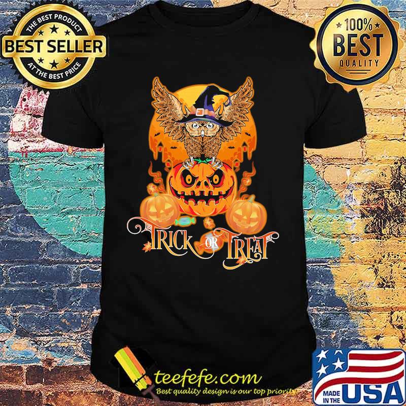 Happy halloween owl witch trick or treat pumpkin shirt