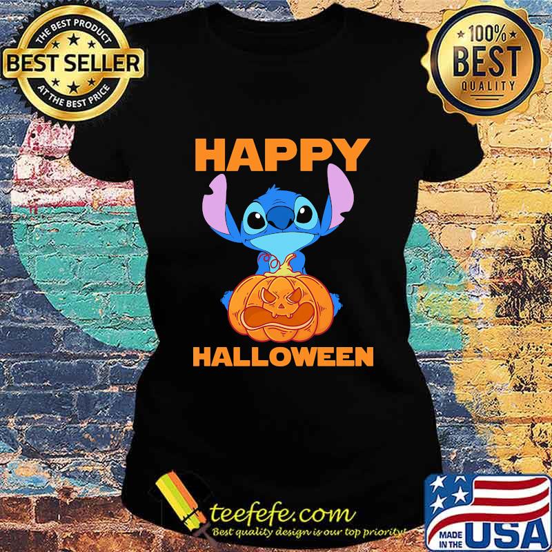 Happy halloween stitch hug pumpkin s Ladies tee Happy halloween stitch hug pumpkin s Ladies tee