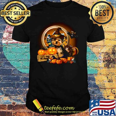 Happy halloween yorkie witch pumpkins moon shirt