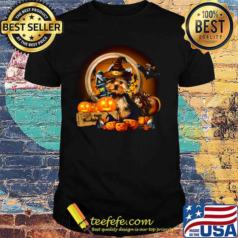 Happy halloween yorkie witch pumpkins moon shirt