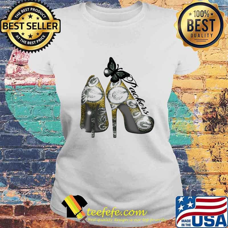 High heels and butterfly green bay packers football logo s Laides tee High heels and butterfly green bay packers football logo s Laides tee