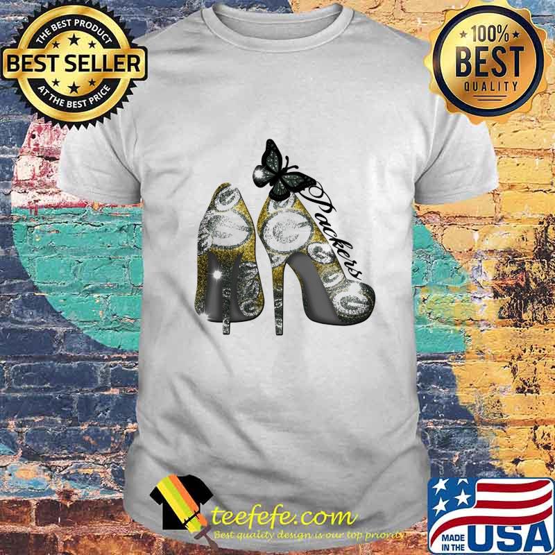 High heels and butterfly green bay packers football logo shirt