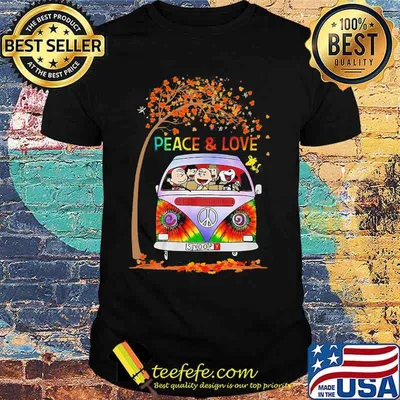 Hippie bus the peanuts snoopy peace and love leaves tree shirt