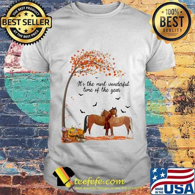 Horses it's the most wonderful time of the year leaves tree pumpkins shirt