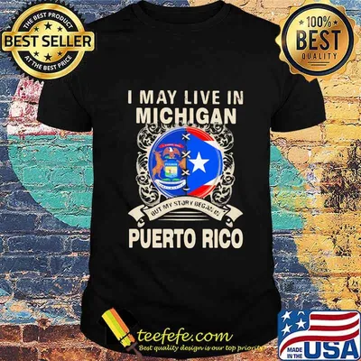 I MAY LIVE IN MICHIGAN BUT MY STORY BEGAN IN PUERTO RICO FLAG SHIRT