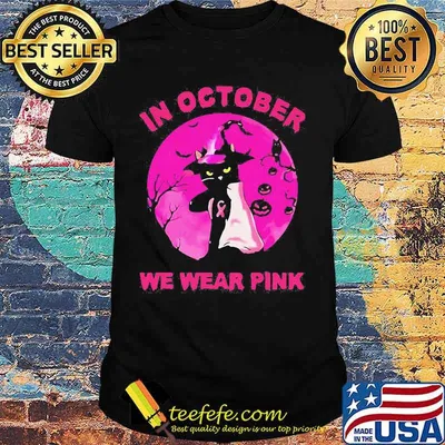 IN OCTOBER WE WEAR PINK CAT SUNSET HALLOWEEN SHIRT