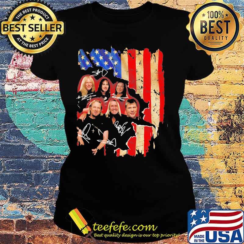 Iron maiden band members signature american flag independence day s Ladies tee Iron maiden band members signature american flag independence day s Ladies tee
