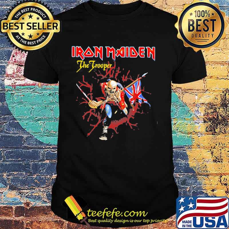 Iron maiden band the trooper skeleton holding british flag shirt Iron maiden band the trooper skeleton holding british flag shirt