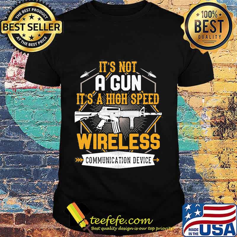 It's not a gun it's a high speed wireless communication device black shirt