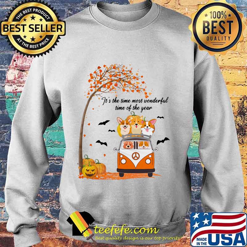 IT'S THE TIME MOST WONDERFUL TIME OF THE YEAR PEACE BUS CORGI PUMPKIN HALLOWEEN SHIRT Sweater IT'S THE TIME MOST WONDERFUL TIME OF THE YEAR PEACE BUS CORGI PUMPKIN HALLOWEEN SHIRT Sweater