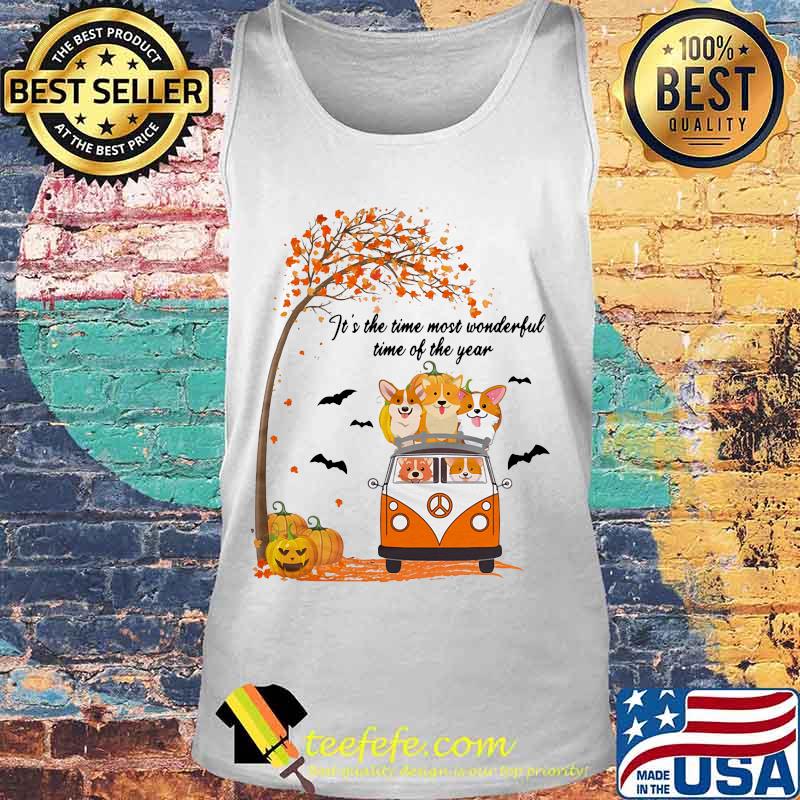 IT'S THE TIME MOST WONDERFUL TIME OF THE YEAR PEACE BUS CORGI PUMPKIN HALLOWEEN SHIRT Tank top IT'S THE TIME MOST WONDERFUL TIME OF THE YEAR PEACE BUS CORGI PUMPKIN HALLOWEEN SHIRT Tank top