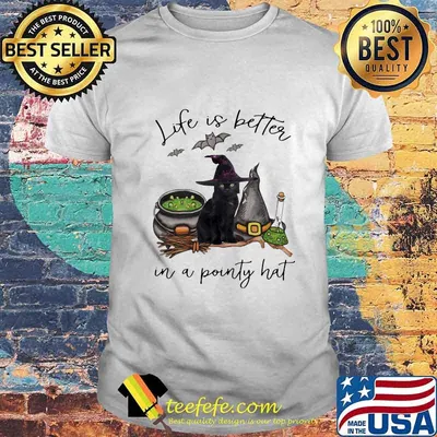 LIFE IS BETTER IN A POINTY HAT CAT WITCH HALLOWEEN SHIRT